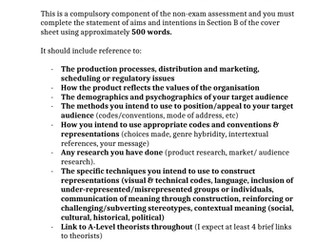 EDUQAS - Media Studies A-Level. Component 3. Guidance for Statement of Aims and Intentions