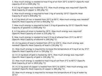Specific heat capacity calculations