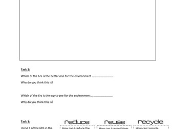 Sustainability & 6Rs cover worksheet and resources