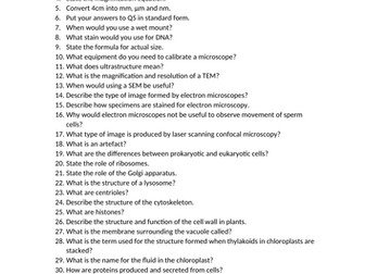 Module 2 recall questions for OCR A level Biology, with answer sheet