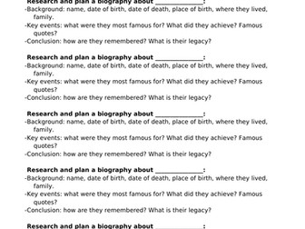 Biography plan and writing  LKS2