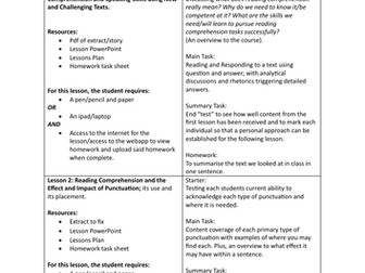 16 Week Lesson Plan Outlines for 11+ Reading Comprehension (no class content)