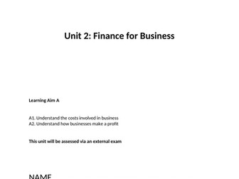Btec First Award - Unit 2 Finance - Workbooks