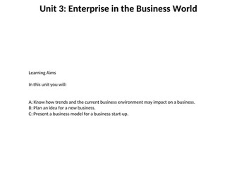 Btec First Award - Unit 3 Enterprise in the Business World - Workbook