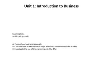 Btec First Award in Business - Unit 1 Introduction to Business - workbook