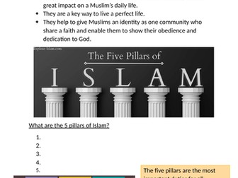 The five pillars, 10 Obligatory Acts and the Shahadah GCSE booklet