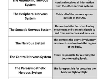 BioPsych - The nervous system - cut and stick activity
