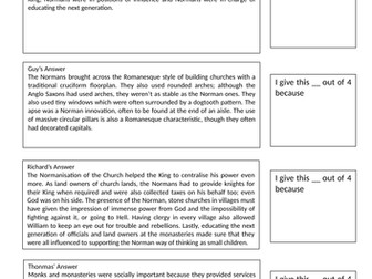 GCSE history 'peer assessment' Church + Norman Control