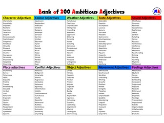 Ambitious Adjectives for Creative Writing