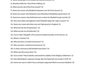 Edexcel Elizabeth Chapter 1 Revision and Knowledge Test