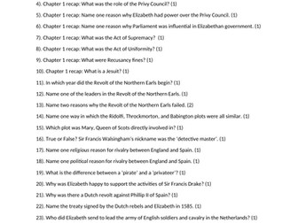 Edexcel Elizabeth Chapter 2 Revision and Knowledge Test