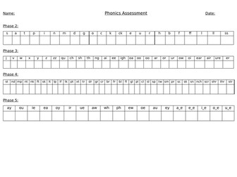 Phonics assessment sheet