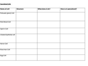 KS3 Science Cells - Specialised cells