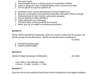 AQA A Level PE - Psychology Attribution Theory and Learned Helplessness