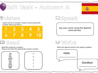 Spanish Year 3 End of Unit assessments