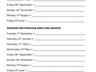 Spanish date translation months days