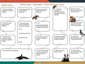 Wild Isles Documentary Worksheets / Question Sheets - BBC - David Attenborough