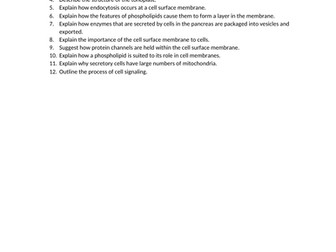 Chapters 4 (Cell Membrane and Transport) CIE Past Paper Questions