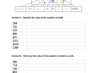 KS2 - KS3 Maths: Place Values Worksheet