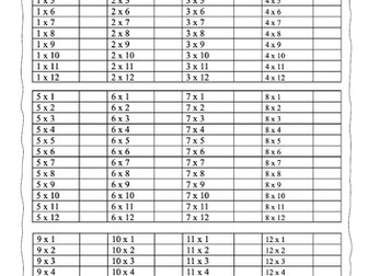 Multiplication Practice 1 - 12 in order