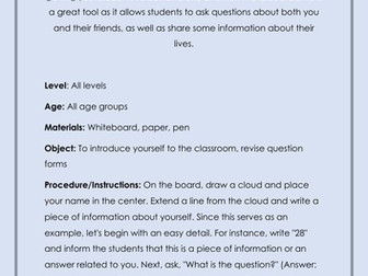 Interactive ESL Icebreaker Activity: The Cloud Game for Building Connections