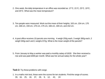 Averages – Mean and Range