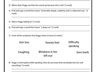 KS2 poetry reading comprehension "Sick" by Shel Silverstein SATs style questions for year 4 5 6