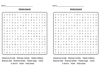 Spanish Greetings wordsearch