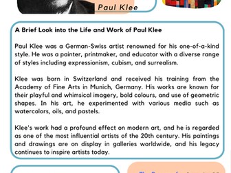Paul Klee Artist Analysis Work Sheets