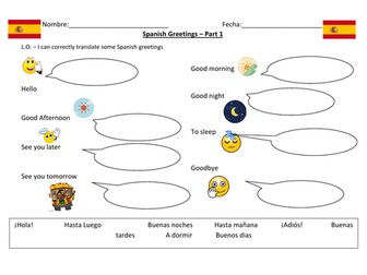 Spanish Greetings 1st Level speech bubbles