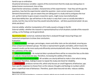 Methodological notes for Psychology Alevel Edexcel