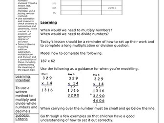 Y5 Maths Planning and Resources (Covering Written Calculation)