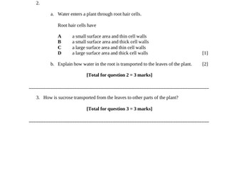 GCSE Questions: Adaptations of Leaves and Plants