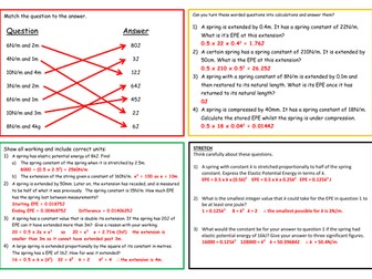 Elastic Potential Energy (EPE) Worksheet and Answers
