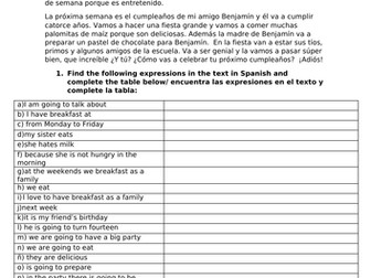 Reading on food with 3 tenses