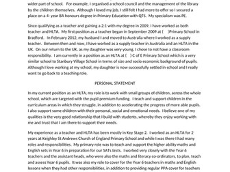 Supporting statement for a Y5/6 teaching position.