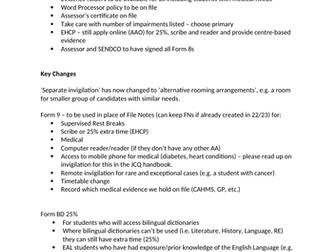 Access Arrangements and Reasonable Adjustments Updates 2023