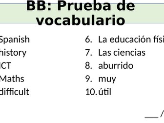Prueba de vocabulario sobre las asignaturas