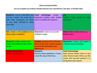 Homework Grid - Home Learning activities