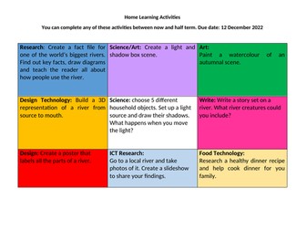 Homework Grid - Home Learning Activities