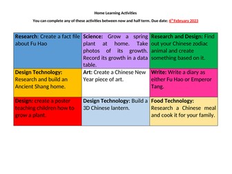 Homework Grid - Home Learning Activities