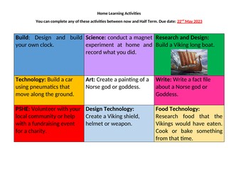 Homework Grid - Home Learning Activities