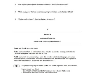 Paper 2 Language Discourses Q3 and 4 Revision AQA A level English Language