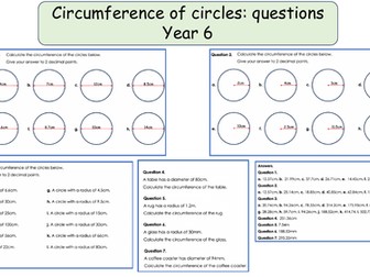 Circumference of circle with answers