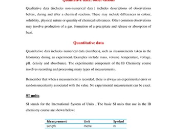 Topic 11 : Measurement and data processing (IB)