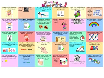 Year or Term Spelling Homework Grid