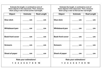 Measurement - Estimating Length in cm