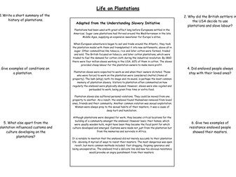 Life on a Plantation Guided Reading