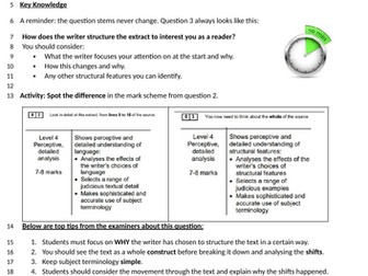 AQA English Language Paper 1 Question 3 1984 Opening Structure Analysis Lesson