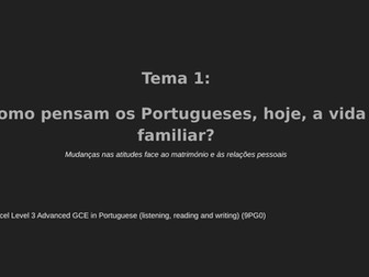Edexcel A Level Portuguese -Mudanças nas atitudes face ao matrimónio e às relações pessoais